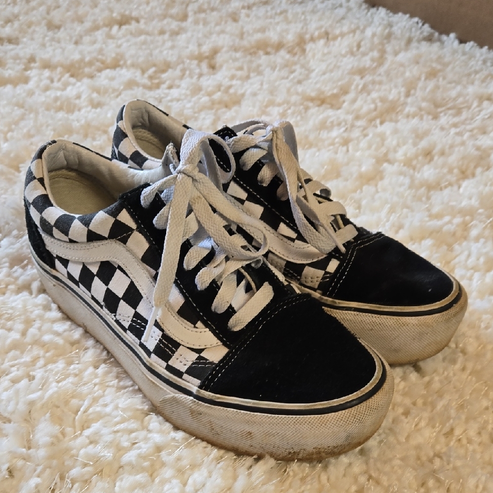 Black and WhitePlatform Vans Checkered Sneakers size 6.5